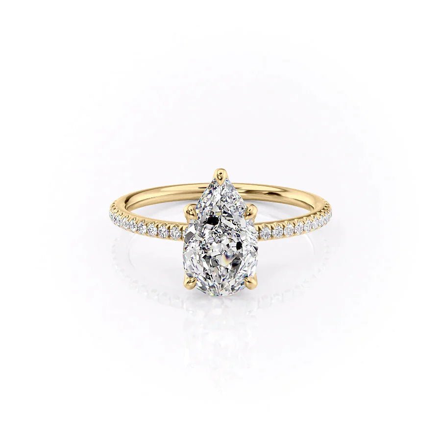 The Pave Petal Kamellie Set  With A 2 Carat Pear 14K Yellow Gold Moissanite