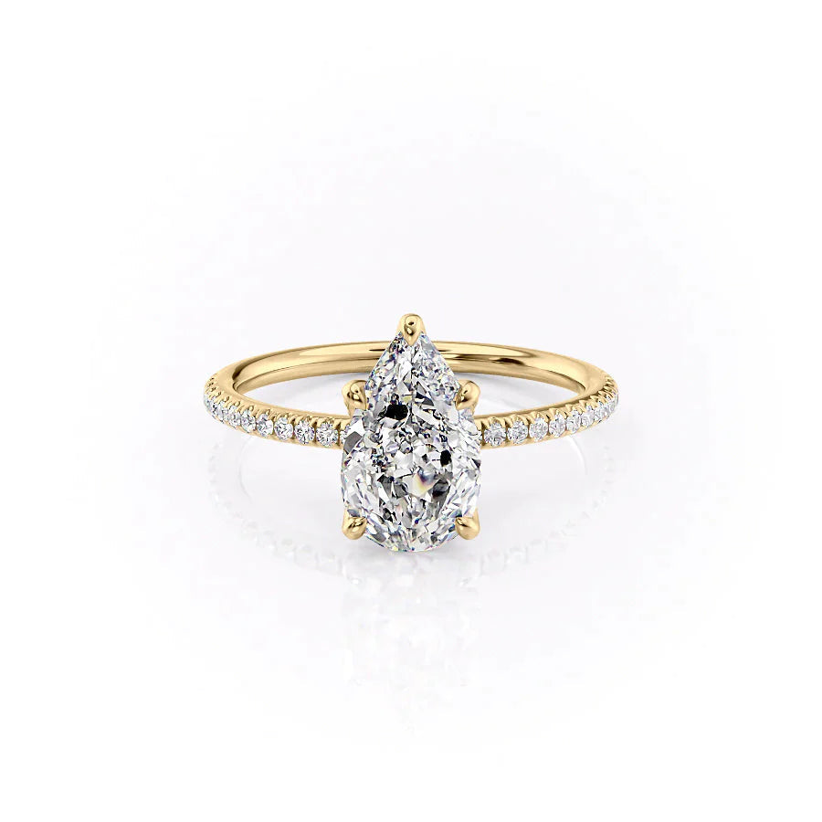 The Pave Petal Kamellie Set With A 1 Carat Pear 18K Yellow Gold Lab Diamond
