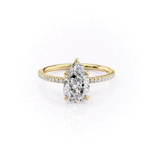 The Pave Petal Kamellie Set With A 1 Carat Pear 18K Yellow Gold Lab Diamond