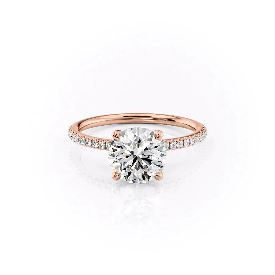 The Pave Petal Kamellie Set With A 1.5 Carat Round 14K Rose Gold Lab Diamond