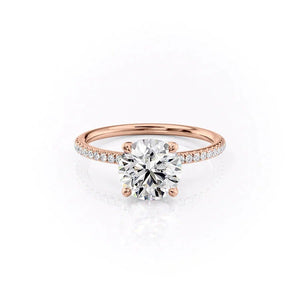 The Pave Petal Kamellie Set  With A 3 Carat Round 14K Rose Gold Moissanite
