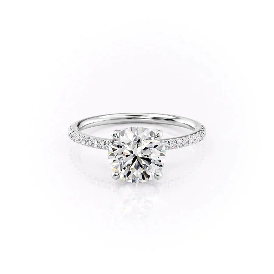 The Pave Petal Kamellie Set  With A 1 Carat Round 14K White Gold Moissanite