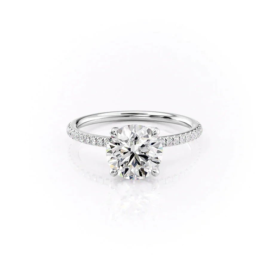 The Pave Petal Kamellie Set  With A 2.5 Carat Round 18K White Gold Moissanite