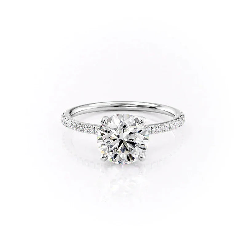 The Pave Petal Kamellie Set  With A 3.5 Carat Marquise 18K White Gold Moissanite