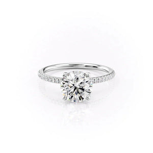 The Pave Petal Kamellie Set  With A 3 Carat Round 14K White Gold Moissanite
