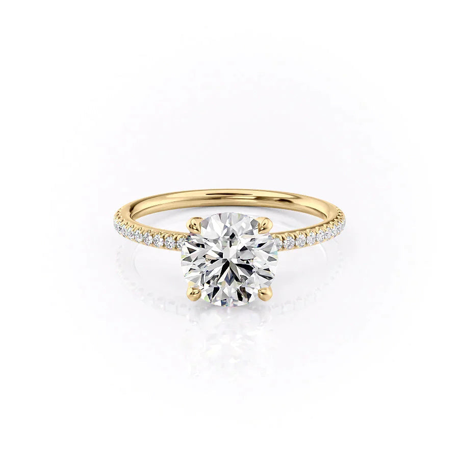 The Pave Petal Kamellie Set  With A 1 Carat Round 18K Yellow Gold Moissanite