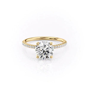 The Pave Petal Kamellie Set With A 3 Carat Round 18K Yellow Gold Lab Diamond
