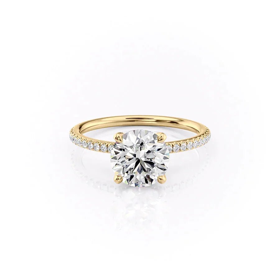 The Pave Petal Kamellie Set  With A 1.5 Carat Round 14K Yellow Gold Moissanite