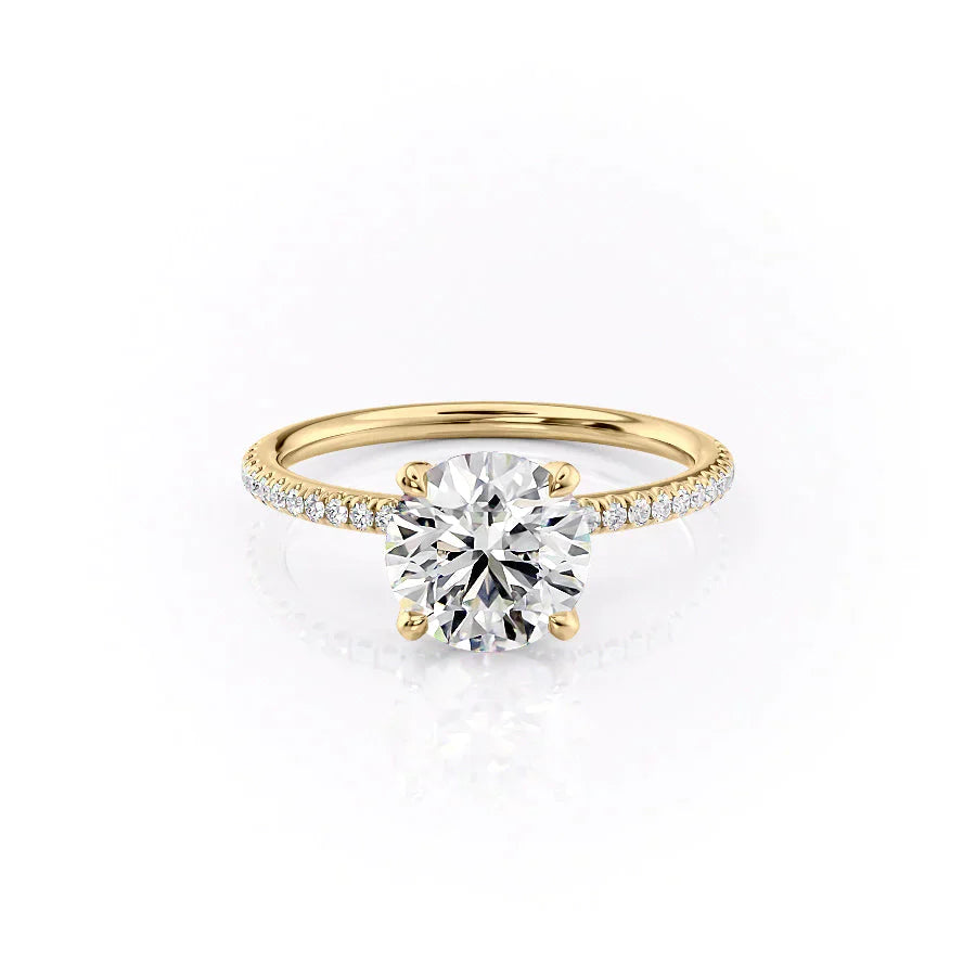 The Petal Kamellie Set With A 1.5 Carat Round 18K Yellow Gold Lab Diamond