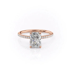 The Pave Petal Kamellie Set  With A 3 Carat Radiant 14K Rose Gold Moissanite