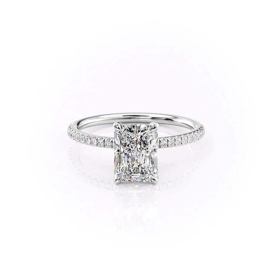 The Pave Petal Kamellie Set  With A 1 Carat Radiant 18K White Gold Moissanite