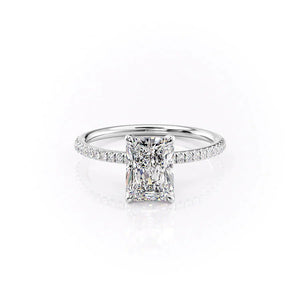 The Pave Petal Kamellie Set  With A 1 Carat Radiant 18K White Gold Moissanite