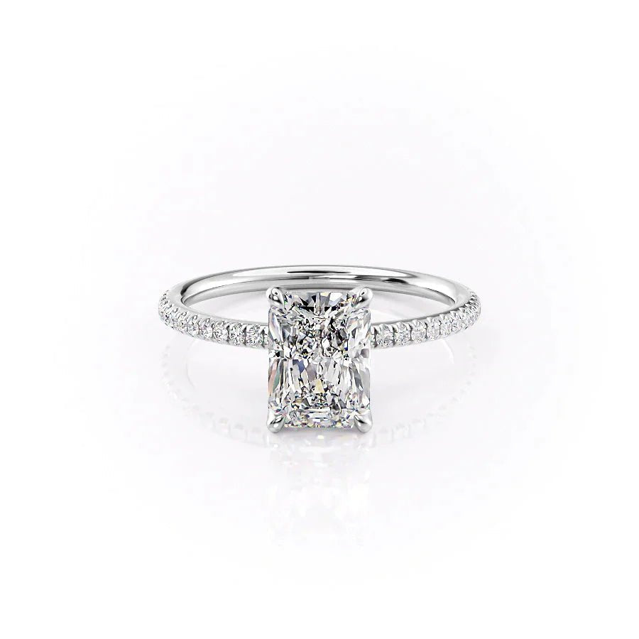 The Pave Petal Kamellie Set  With A 2.5 Carat Radiant 18K White Gold Moissanite