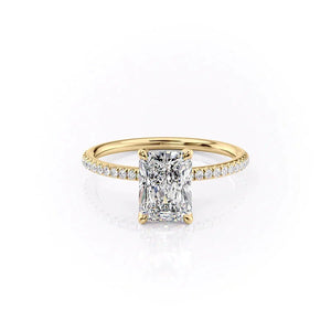 The Pave Petal Kamellie Set  With A 3 Carat Radiant 18K Yellow Gold Moissanite