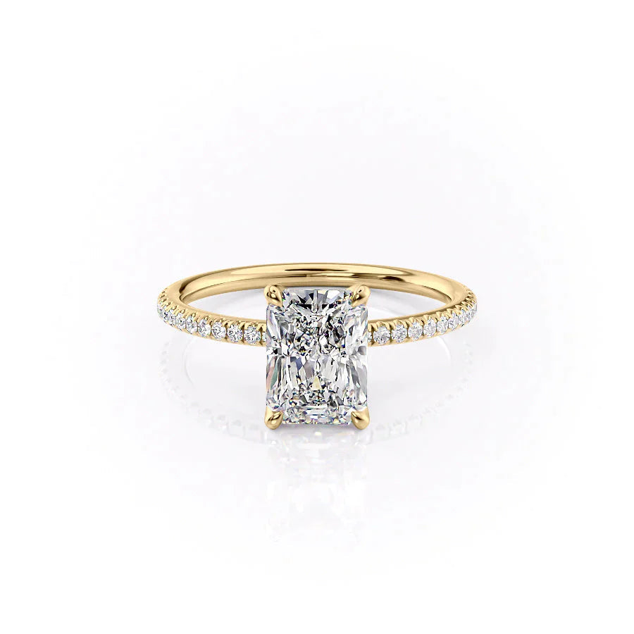The Pave Petal Kamellie Set With A 1 Carat Radiant 14K Yellow Gold Lab Diamond