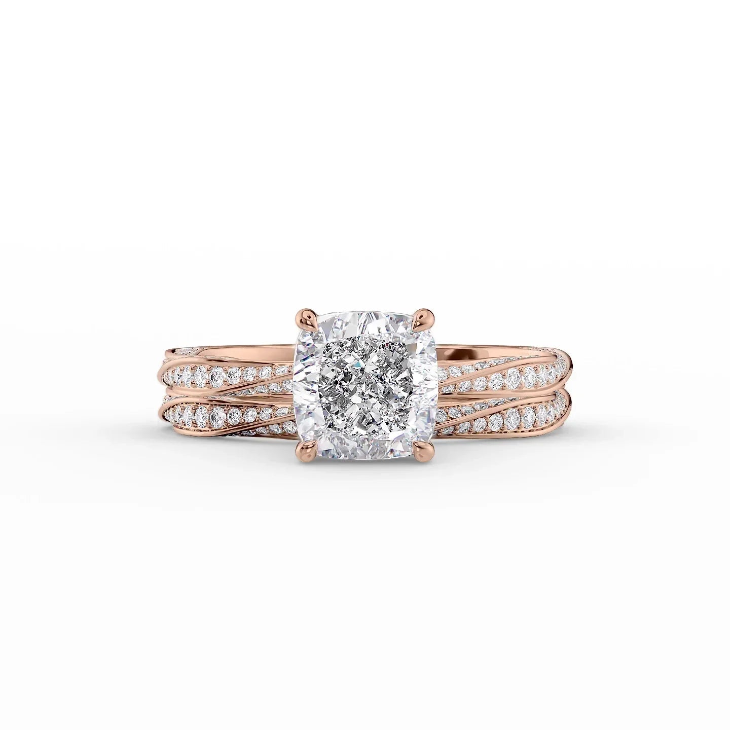 The Caroline Set  With A 1 Carat Cushion 14K Rose Gold Moissanite