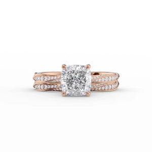 The Caroline Set With A 2 Carat Cushion 14K Rose Gold Lab Diamond