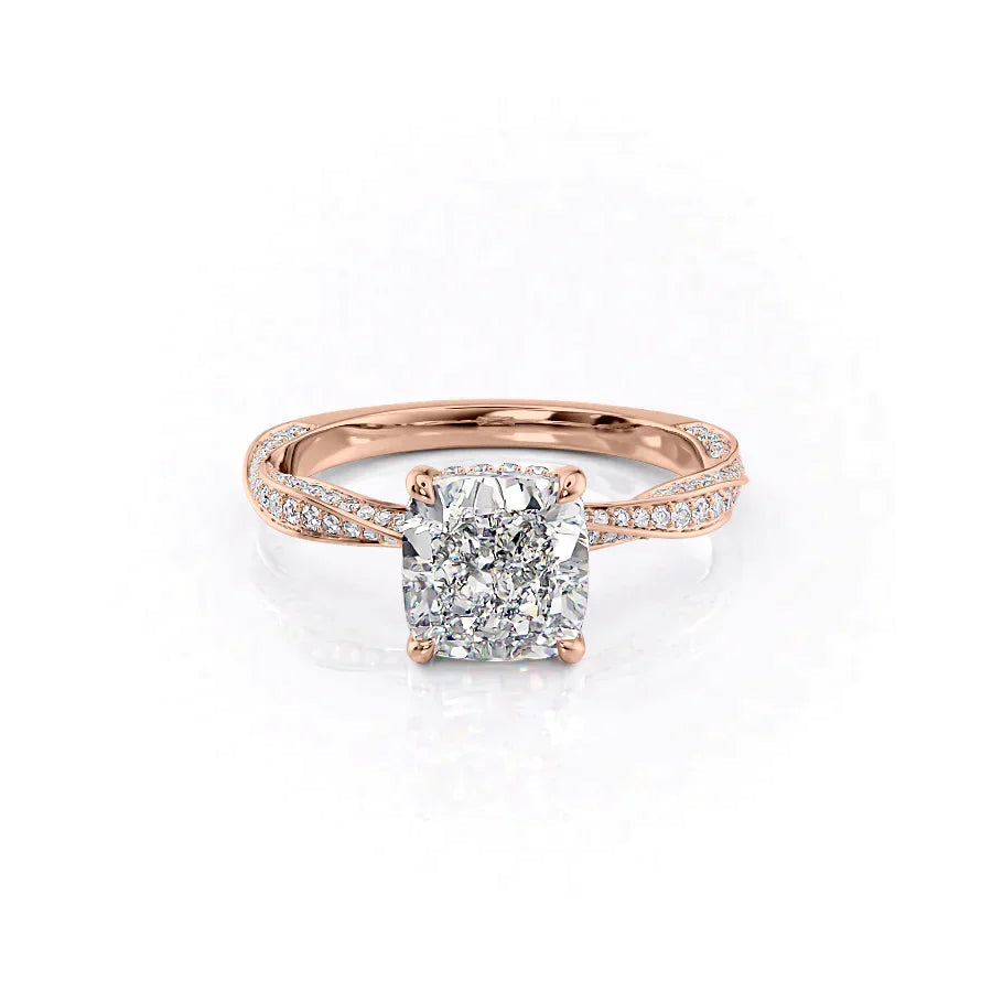 The Caroline Set  With A 1 Carat Cushion 14K Rose Gold Moissanite