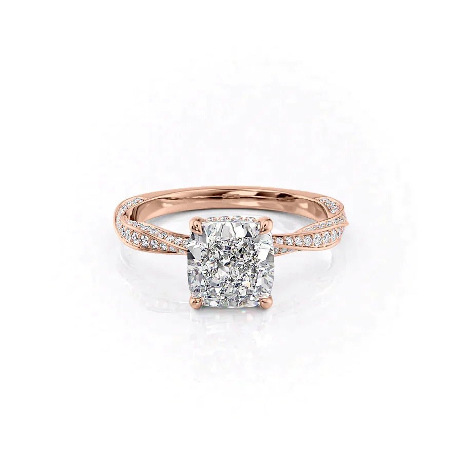 The Caroline Set  With A 2.5 Carat Cushion 14K Rose Gold Moissanite