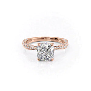The Caroline Set  With A 3.5 Carat Cushion 14K Rose Gold Moissanite