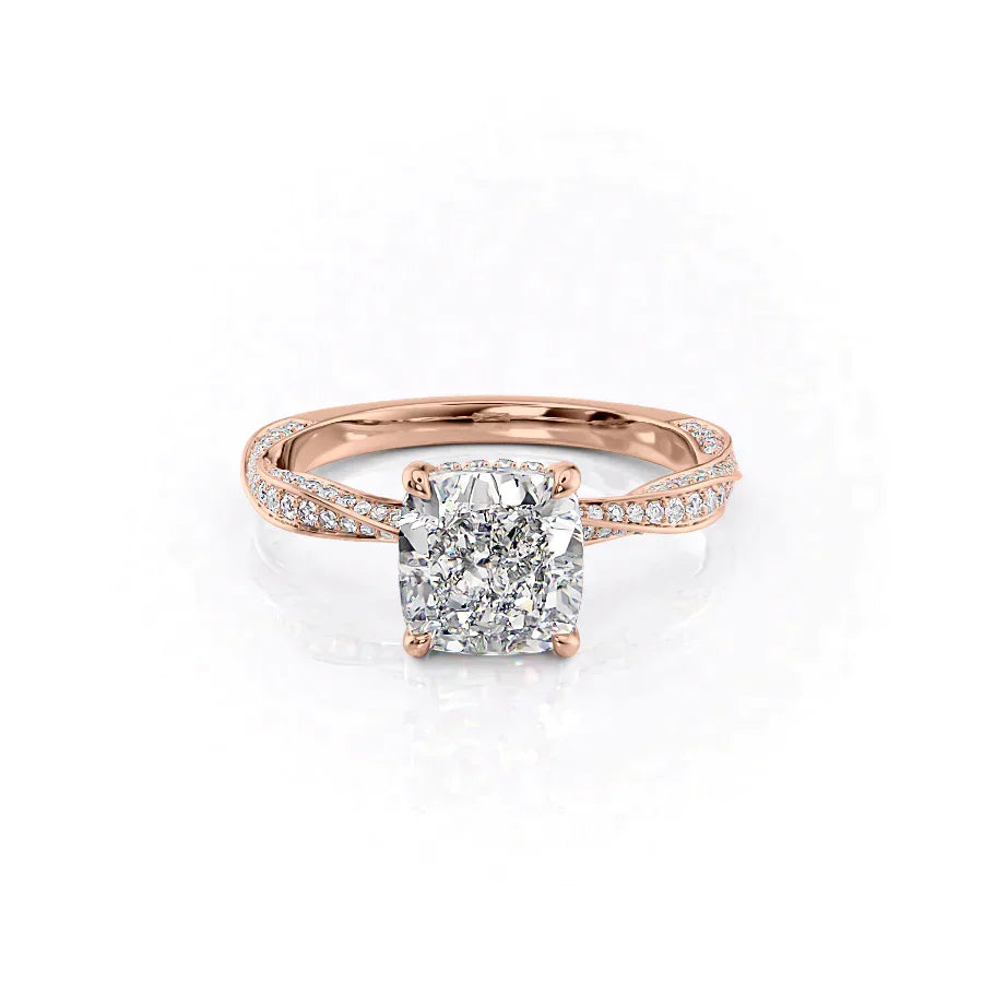 The Caroline Set  With A 4 Carat Cushion 14K Rose Gold Moissanite