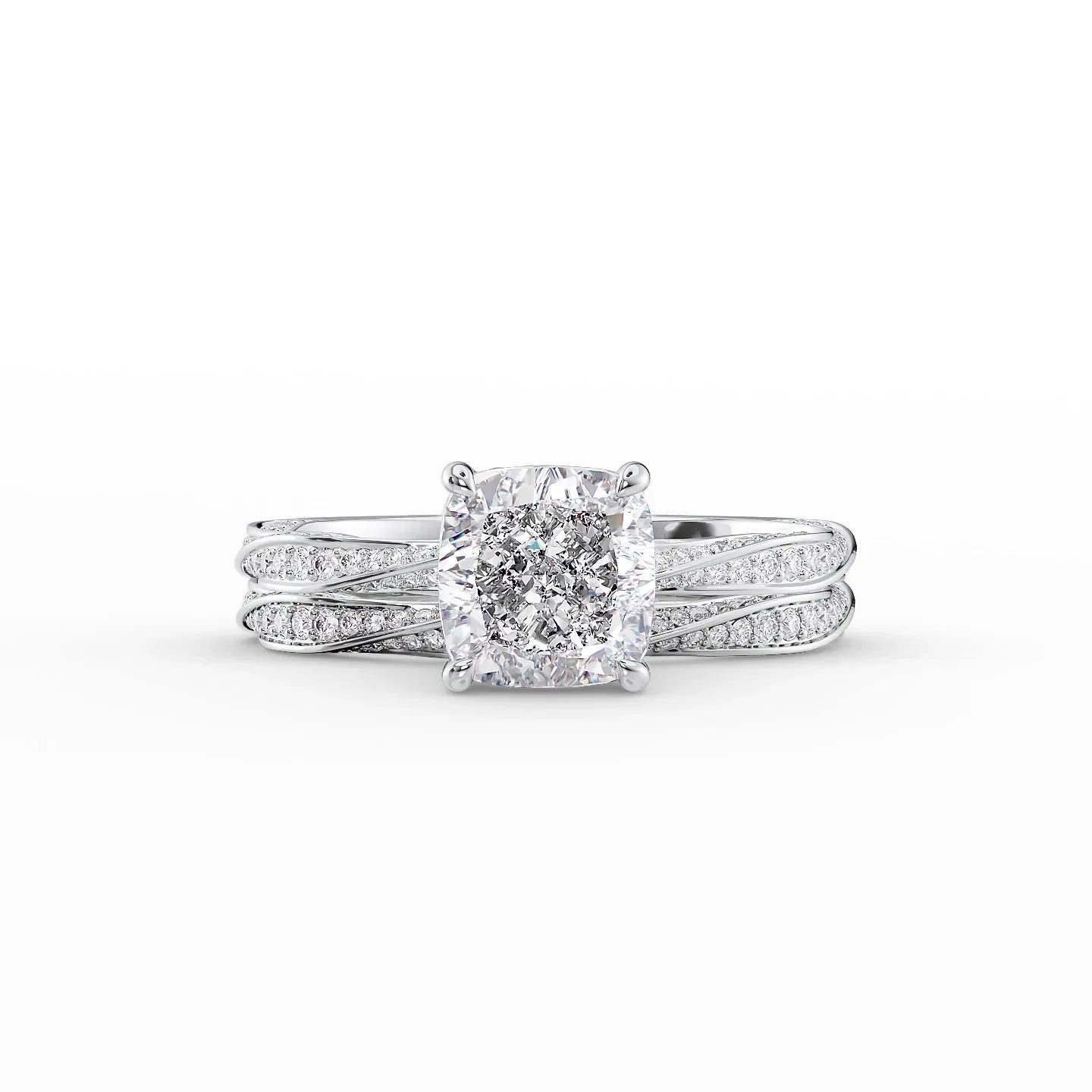 The Caroline Set  With A 3 Carat Cushion 18K White Gold Moissanite