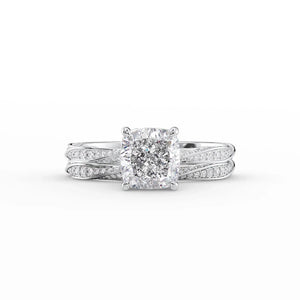 The Caroline Set  With A 1.5 Carat Cushion 18K White Gold Moissanite