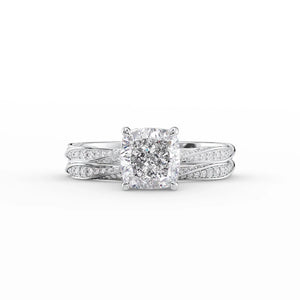 The Caroline Set  With A 1 Carat Cushion 14K White Gold Moissanite