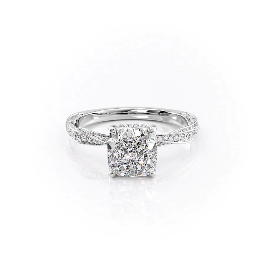 The Caroline Set  With A 3 Carat Cushion 14K White Gold Moissanite