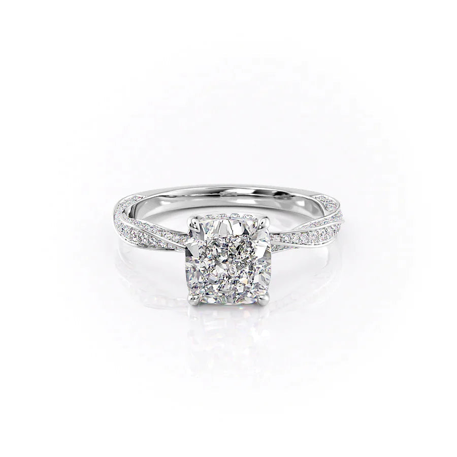 The Caroline Set  With A 1 Carat Cushion 14K White Gold Moissanite