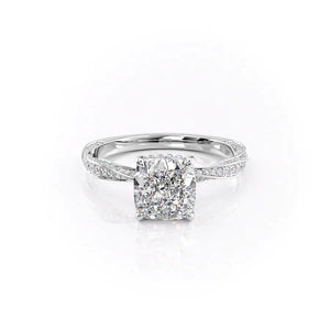 The Caroline Set  With A 1 Carat Cushion 14K White Gold Moissanite