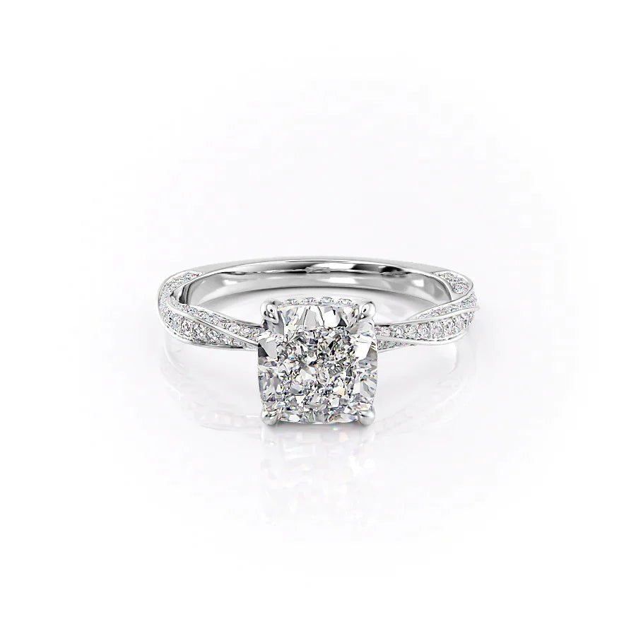 The Caroline Set  With A 1.5 Carat Cushion 14K White Gold Moissanite