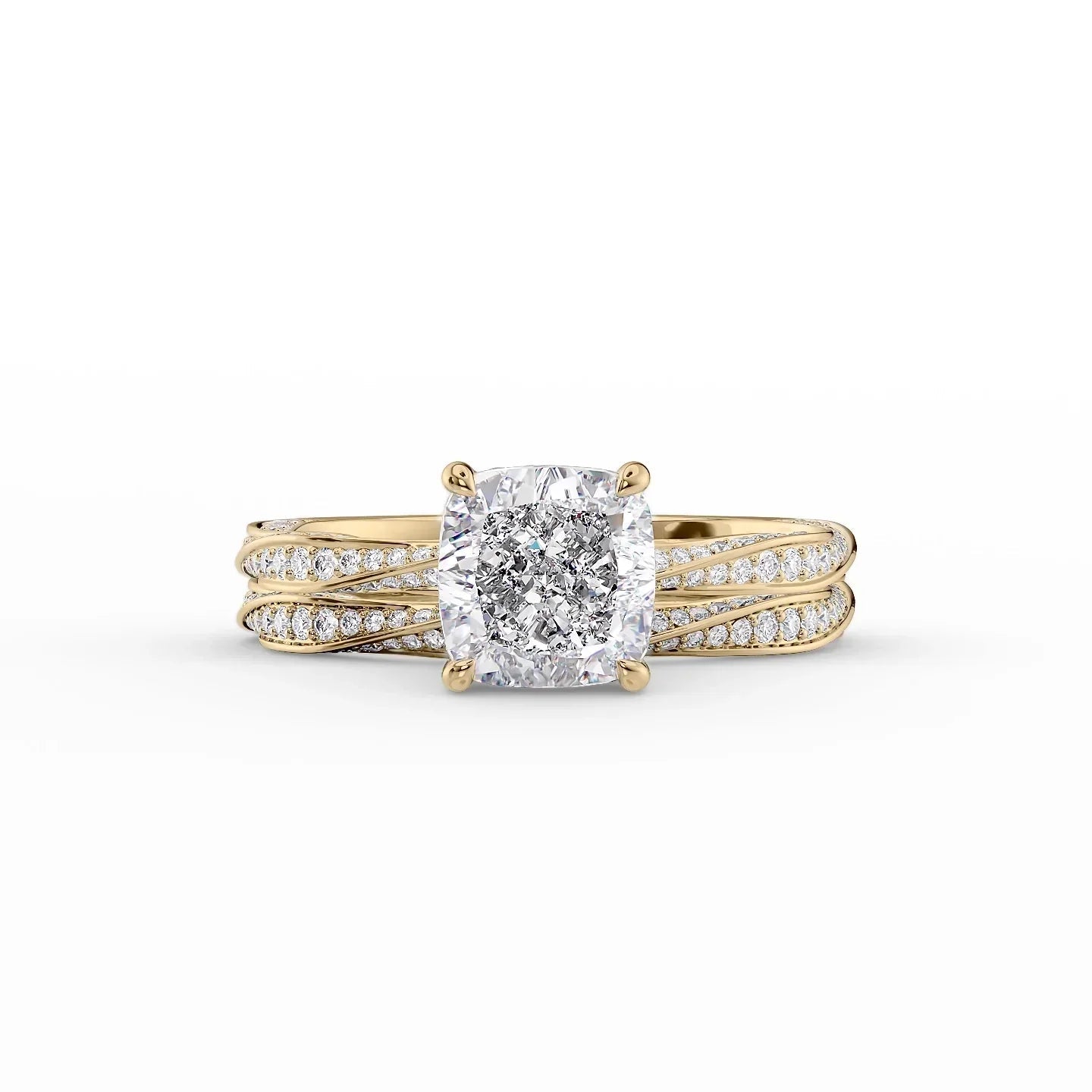 The Caroline Set  With A 1 Carat Cushion 14K Yellow Gold Moissanite