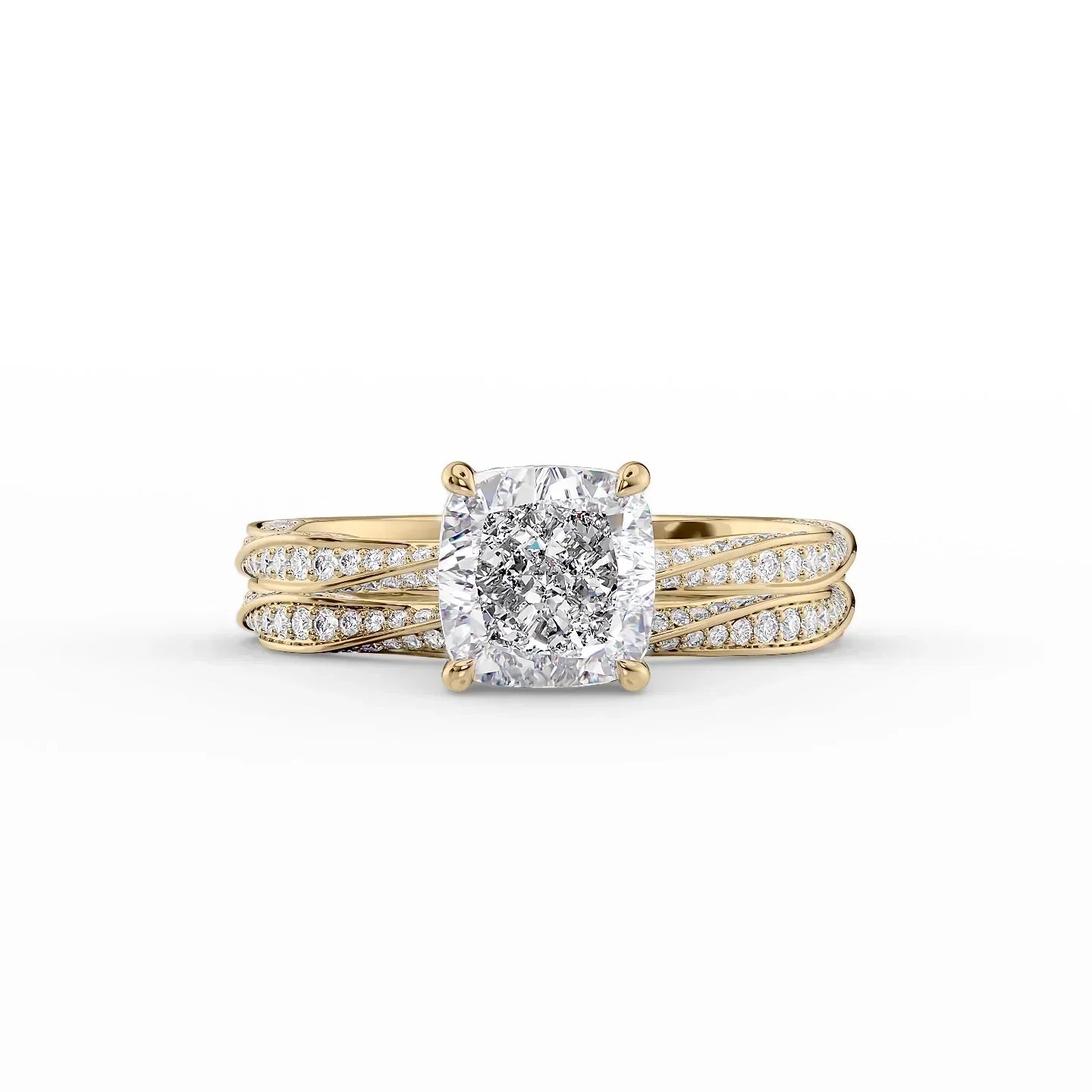 The Caroline Set With A 1 Carat Cushion 18K Yellow Gold Lab Diamond