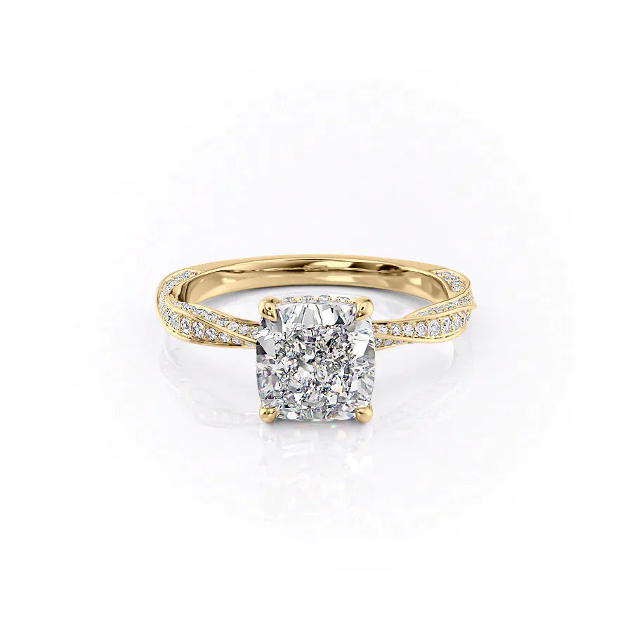 The Caroline Set  With A 3.5 Carat Cushion 18K Yellow Gold Moissanite