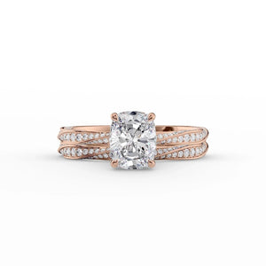 The Caroline Set With A 3 Carat E. Cushion 14K Rose Gold Lab Diamond