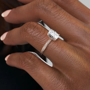 The Caroline Set With A 3 Carat E. Cushion 14K Rose Gold Lab Diamond