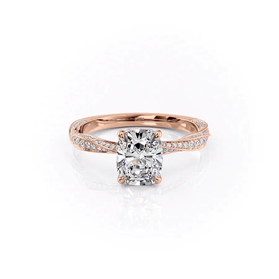 The Caroline Set  With A 4.5 Carat E. Cushion 14K Rose Gold Moissanite