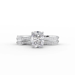 The Caroline Set With A 1 Carat E. Cushion 14K White Gold Lab Diamond