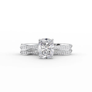 The Caroline Set With A 3 Carat E. Cushion 18K White Gold Lab Diamond