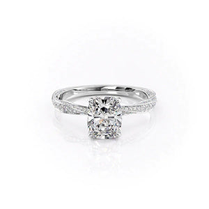 The Caroline Set With A 3 Carat E. Cushion 14K White Gold Lab Diamond