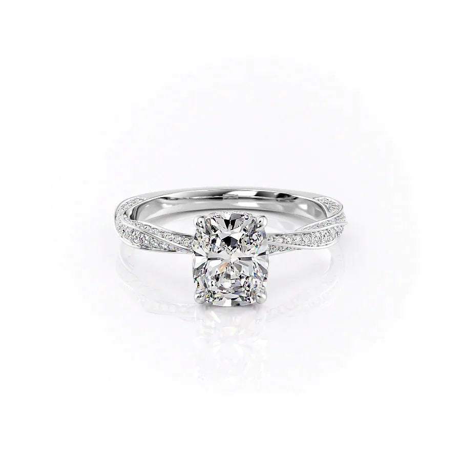The Caroline Set  With A 1.5 Carat E. Cushion 14K White Gold Moissanite