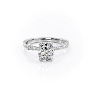 The Caroline Set With A 1 Carat E. Cushion 14K White Gold Lab Diamond