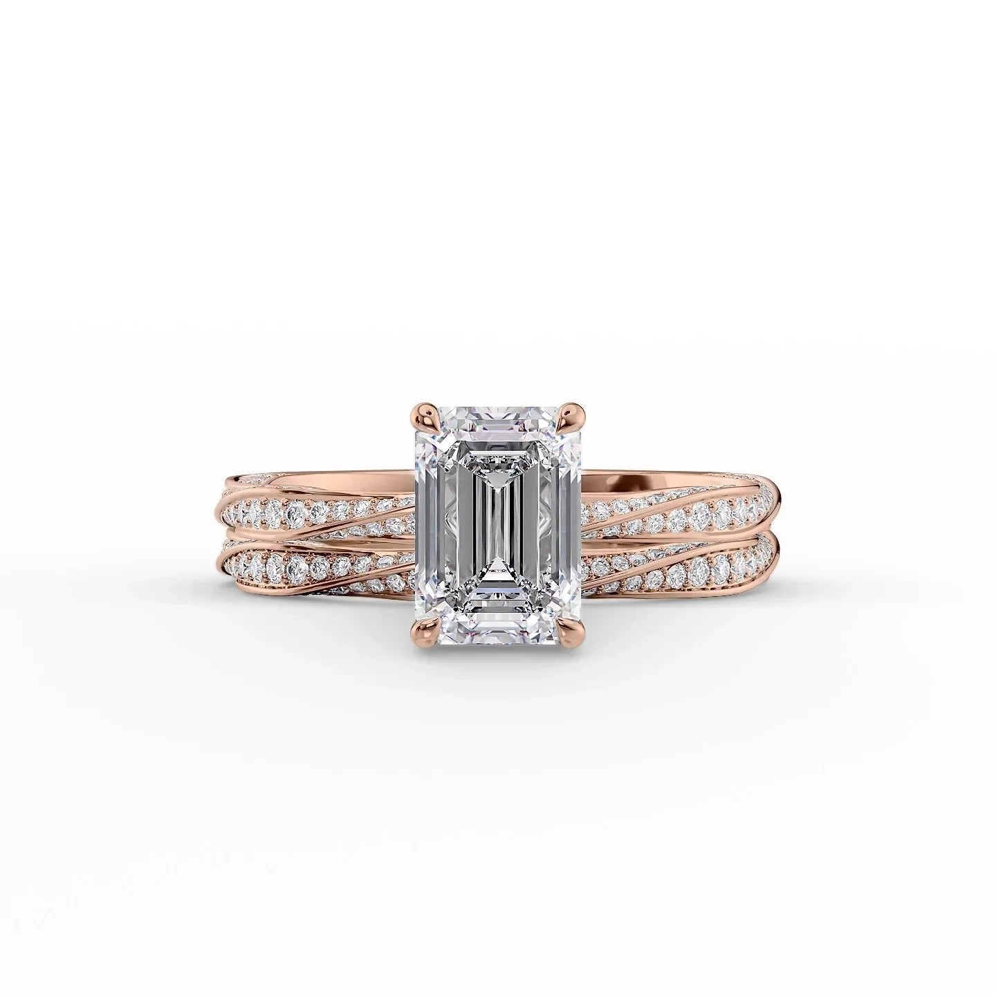 The Caroline Set  With A 4.5 Carat Emerald 14K Rose Gold Moissanite