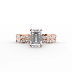 The Caroline Set With A 3 Carat Emerald 14K Rose Gold Lab Diamond