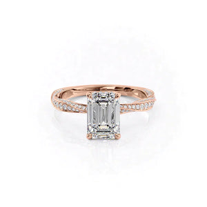 The Caroline Set With A 1.5 Carat Emerald 14K Rose Gold Lab Diamond