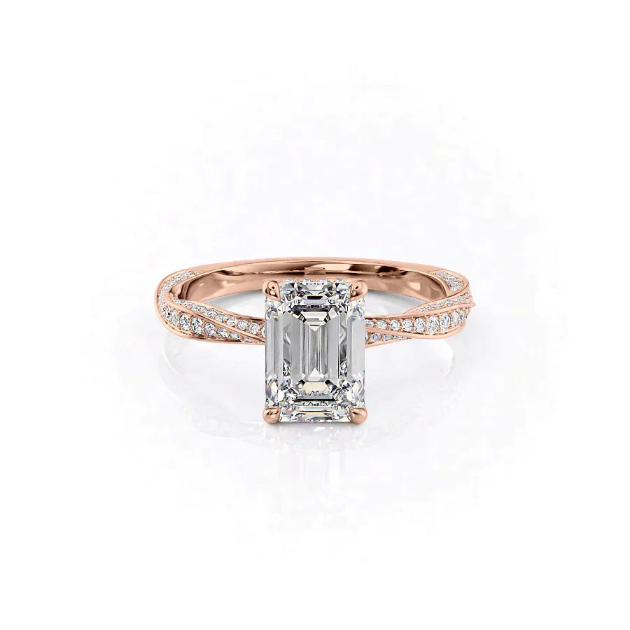 The Caroline Set  With A 1 Carat Emerald 14K Rose Gold Moissanite
