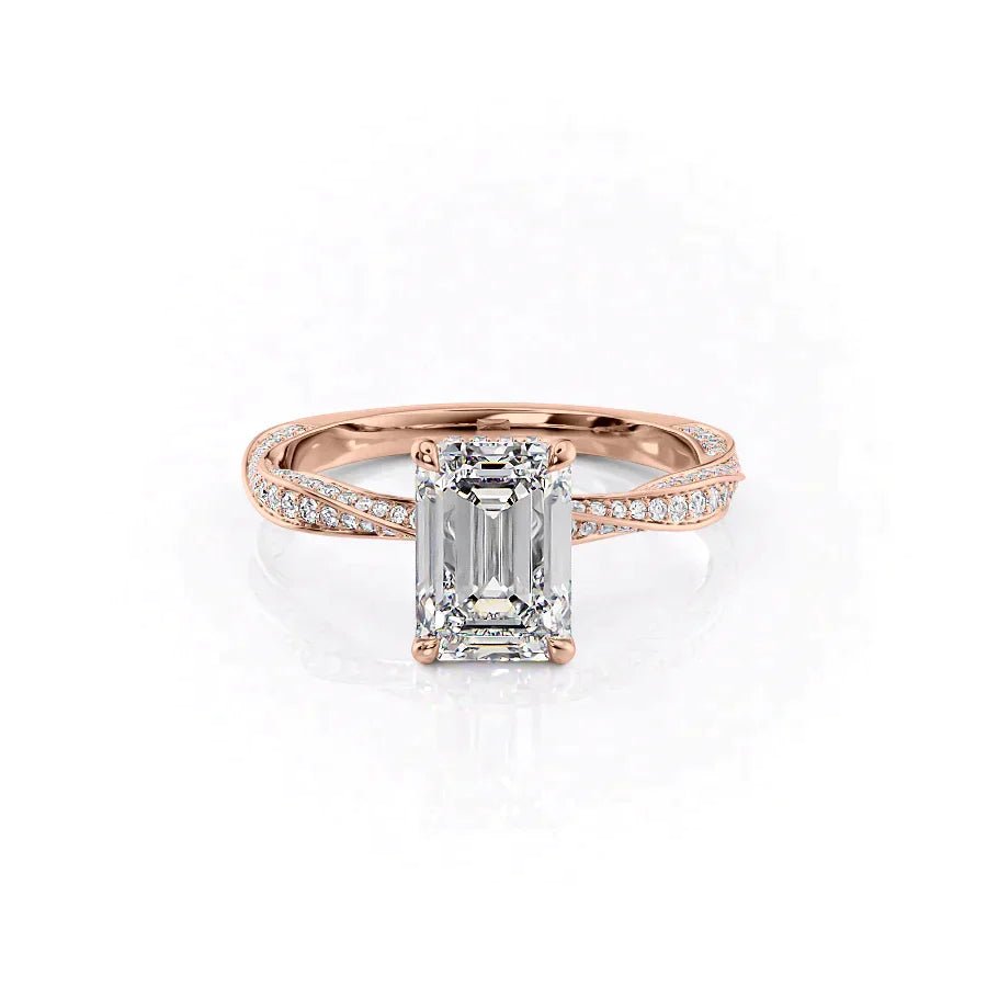 The Caroline Set  With A 2.5 Carat Emerald 14K Rose Gold Moissanite