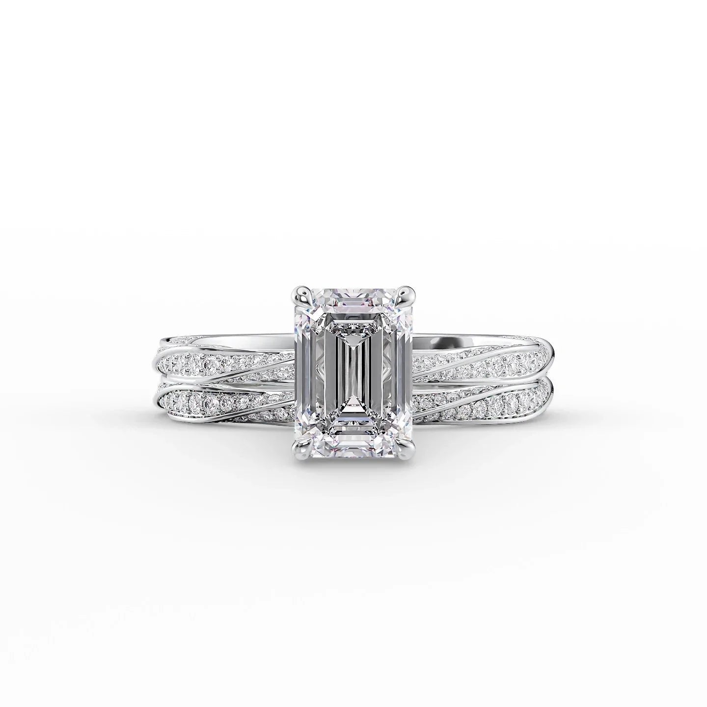 The Caroline Set  With A 1.5 Carat Emerald 18K White Gold Moissanite