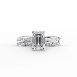 The Caroline Set  With A 3.5 Carat Emerald 14K White Gold Moissanite